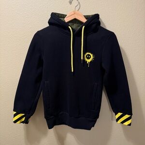 Kid’s XS Glitch Murder Drones Black Yellow Graphic Streetwear Pullover Hoodie